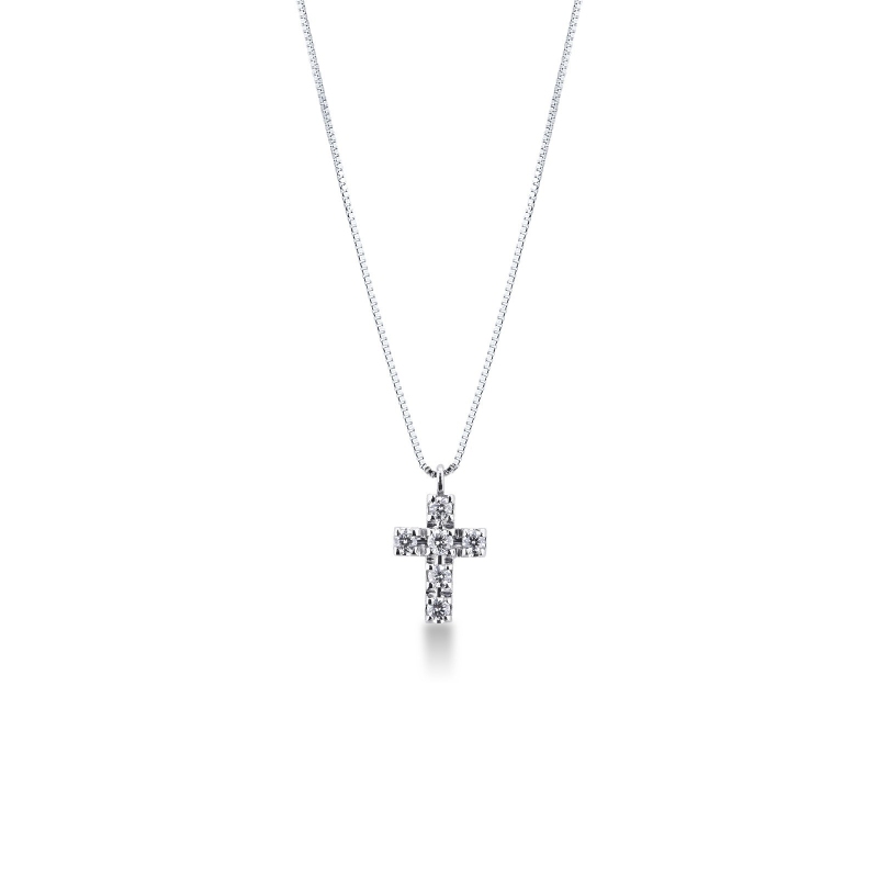 Weißgold-Kette mit kleinem Kreuz aus Diamanten 
