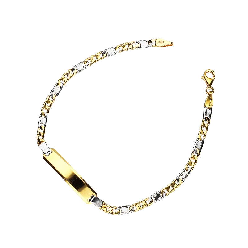 Weißgold Gelbgold Armband mit Gravurplatte