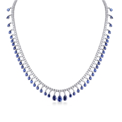 Tennis Kette Weißgold Diamanten mit Saphir Tropfen 