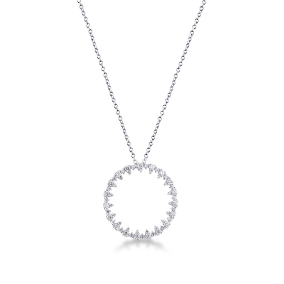 Weißgold-Kette mit Diamantkreis-Anhänger 