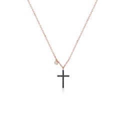 Roségold 18K Kreuz Kette mit schwarzen Diamanten und einem kleinen Brillanten