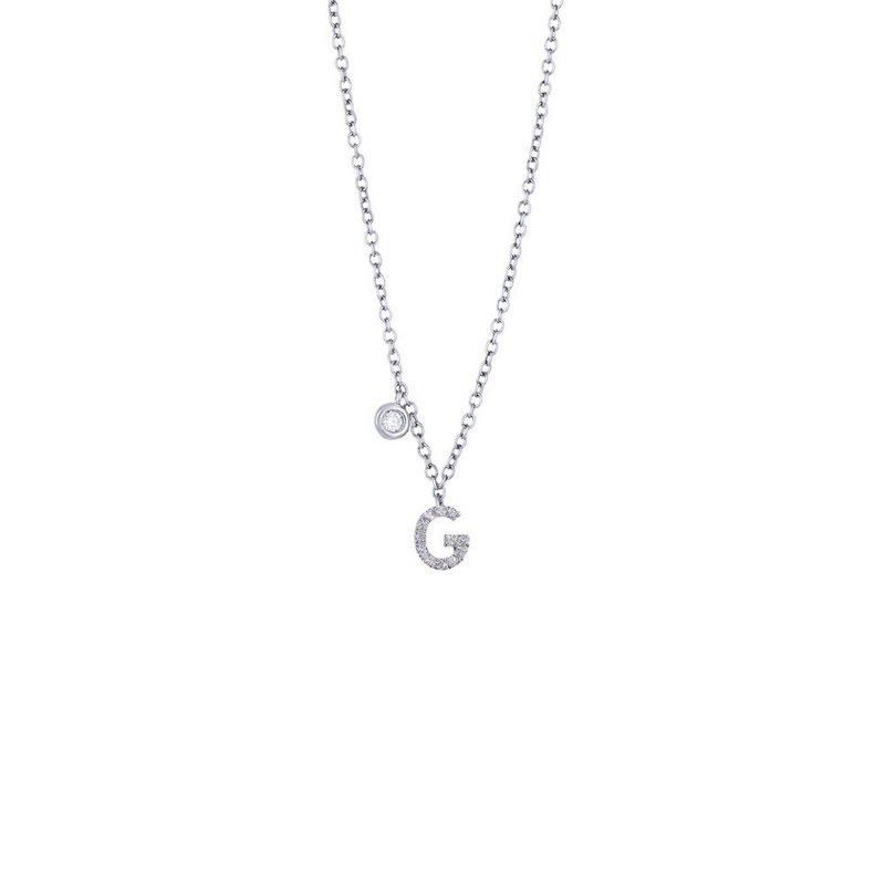 Buchstaben Kette G mit Diamanten Weissgold