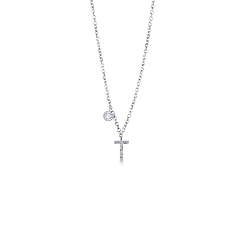 Buchstaben Halskette T Weißgold Diamanten