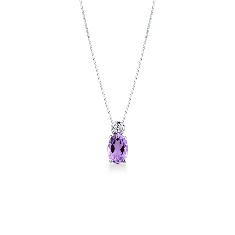 Solitär-Kette aus 18k Weißgold mit Amethyst Anhänger