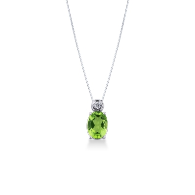 Solitär-Kette aus 18k Weißgold mit Peridot-Anhänger