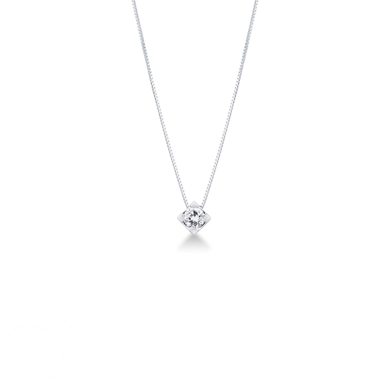 Weißgold Kette mit Diamant Anhänger 0,70 ct Rhombus 