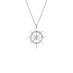 Herrenkette Weißgold mit Steuerrad-Anhänger aus Diamanten