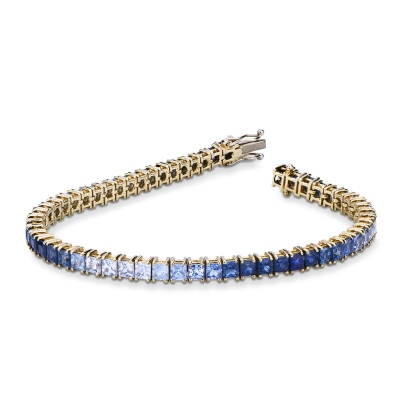 Tennisarmband aus Gelbgold 18K mit blauen Saphiren 