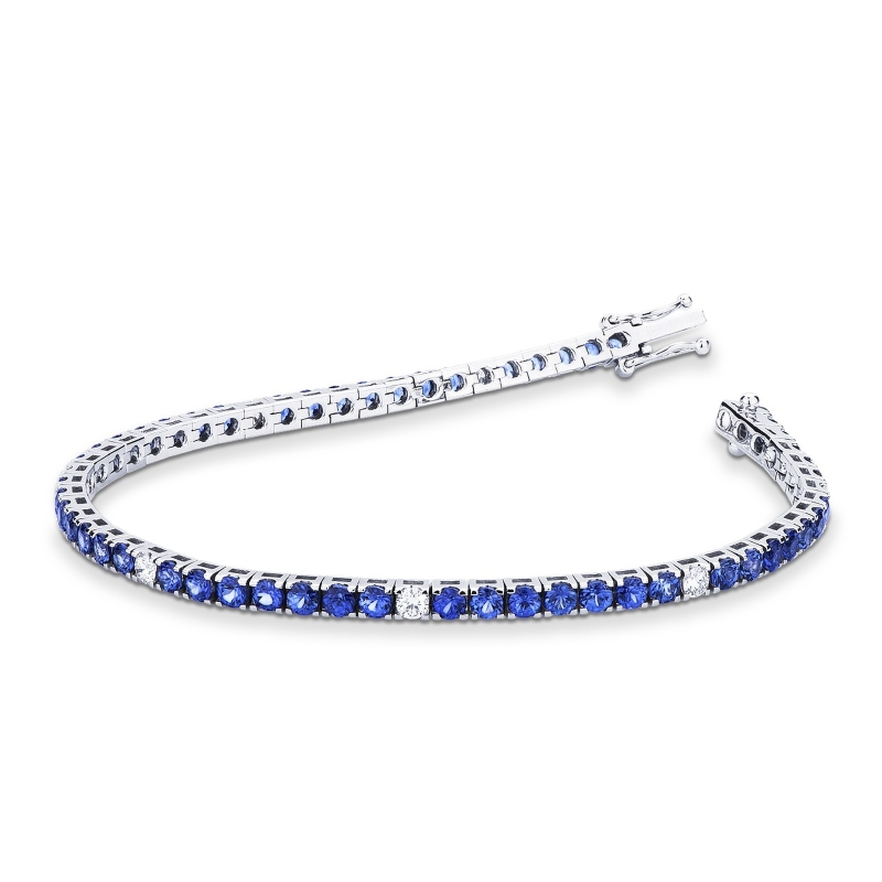 Tennisarmband Weißgold mit blauen Saphiren und Diamanten 