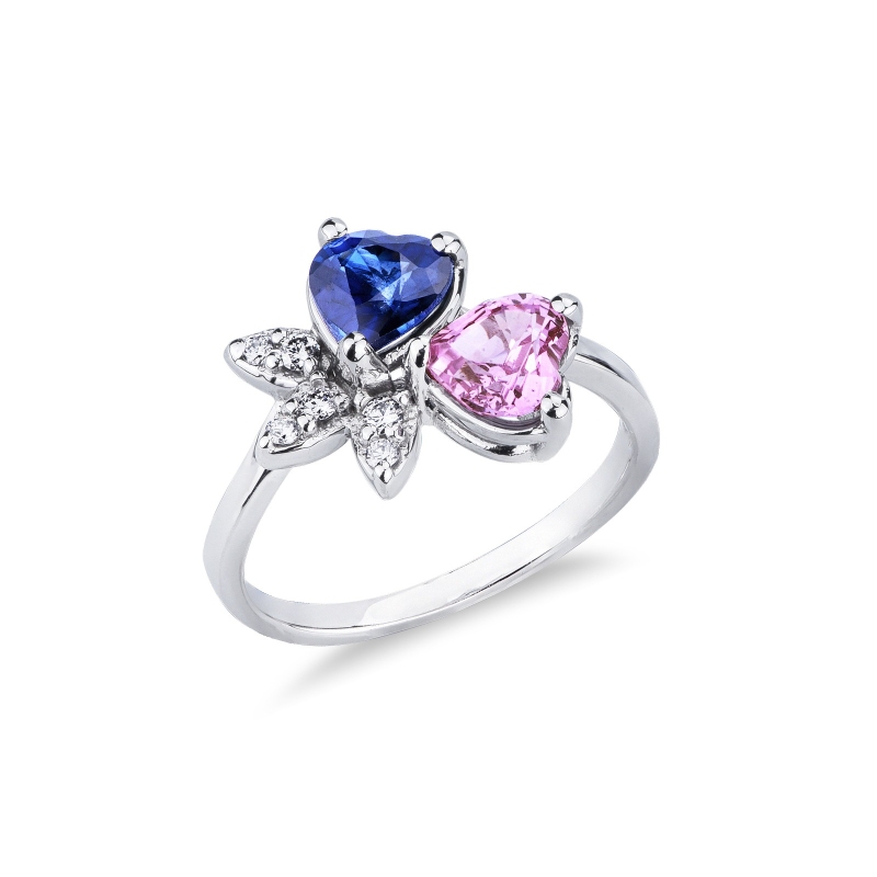 Saphir Ring blau und rosa mit Diamanten