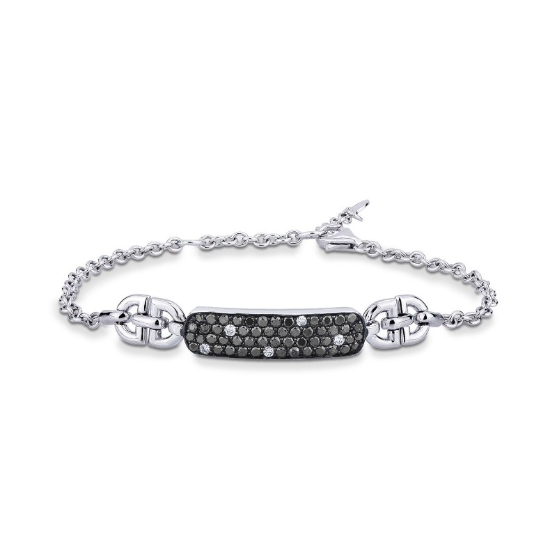 Herren Armband mit Diamanten schwarz weiß Weissgold