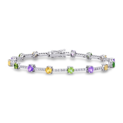 Amethyst, Citrin, Peridot Armband in Weißgold Rainbow
