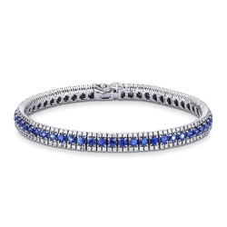 Tennis Armband Damen 750er Weißgold mit Diamanten und blauen Saphiren