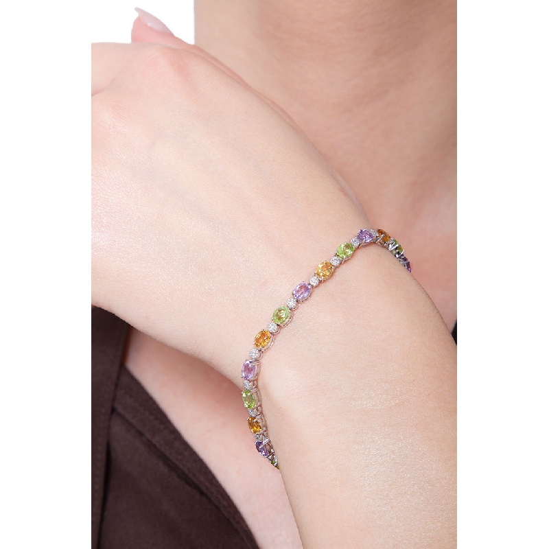 Weißgold Armband mit Amethyst, Peridot, Citrin Rainbow