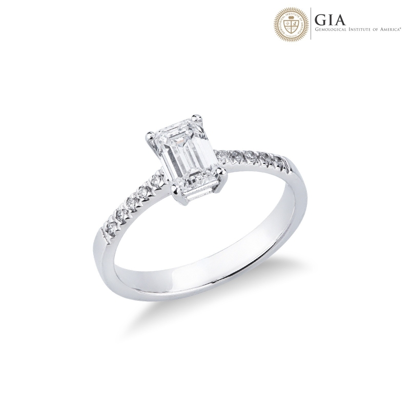 Ring mit Diamant Smaragdschliff 1 kt GIA aus Weißgold 18K