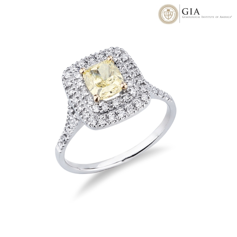 Diamantring mit gelbem Fancy Diamanten 1.16 kt GIA aus Weißgold 18K