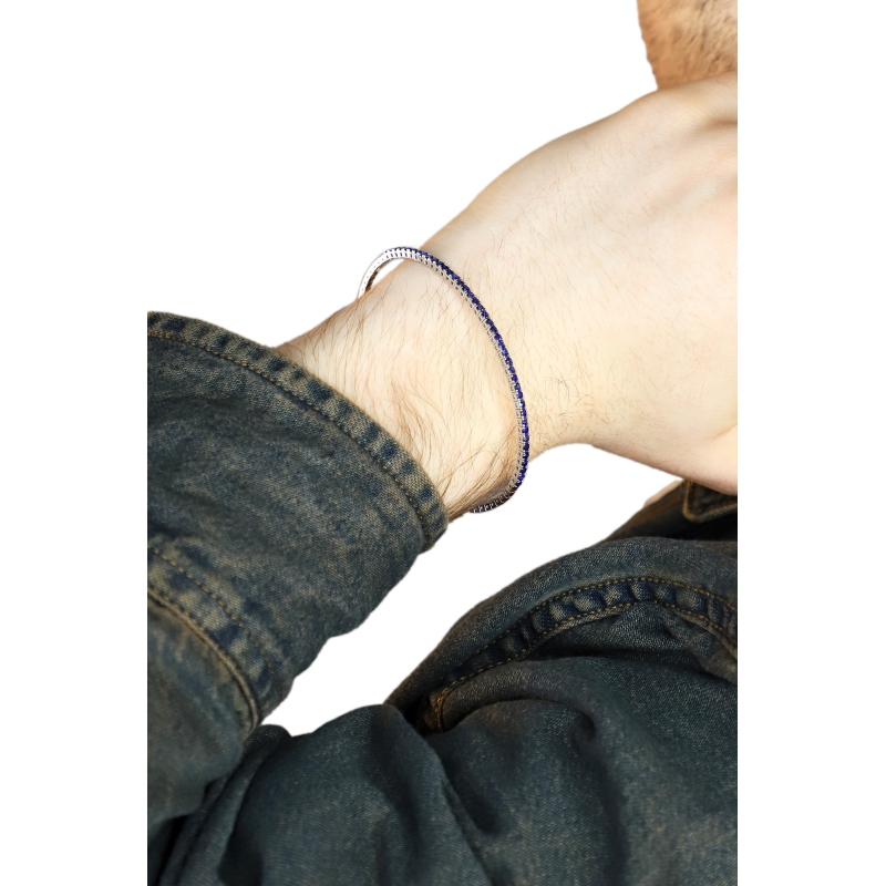 750er Weißgold Armreif Herren mit blauen Saphiren