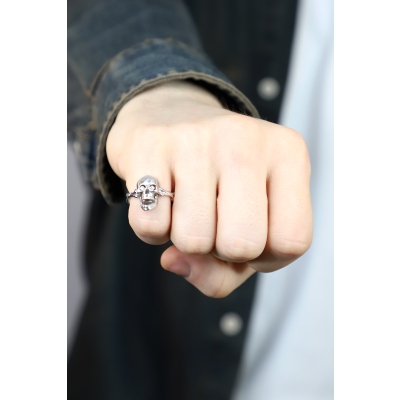 Weißgold 18K Totenkopf Ring mit Brillanten 