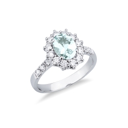 Weißgold Halo Ring mit Aquamarin und Diamanten 