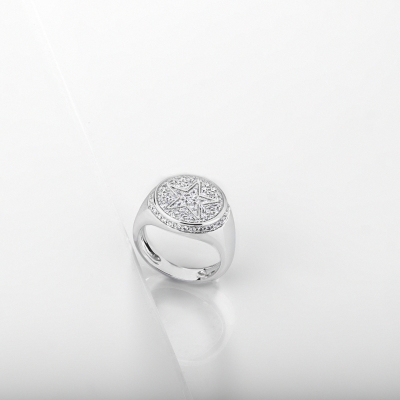 Weißgold 18K Siegelring Damen mit Stern aus Diamanten