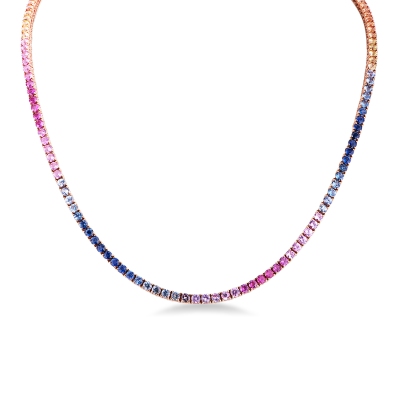 Tennis Kette 18 K Roségold mit Saphiren Rainbow 