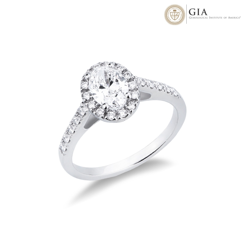 Verlobungsring mit Diamant Ovalschliff 1.00 Karat GIA aus Weißgold 18k