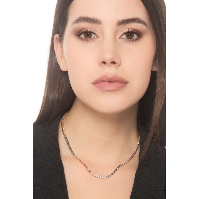 Tennis Halskette Saphir 18K Gold Rainbow 