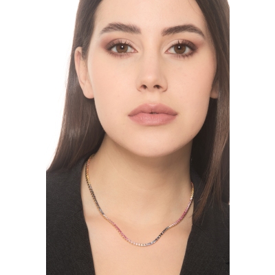 Tennis Halskette Saphir 18K Gold Rainbow 