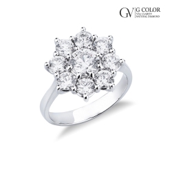 Blumenring Damen Halo Ring aus Weißgold 750 mit Diamanten