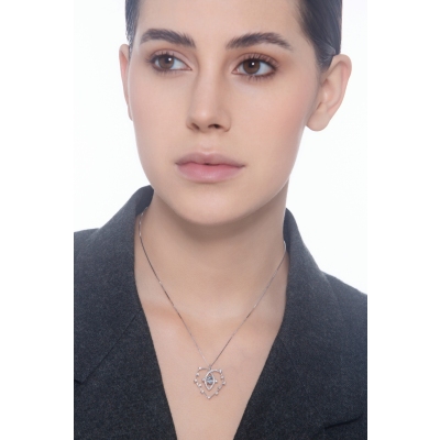 Herzkette 18K Weißgold mit Aquamarin-Anhänger und Diamanten