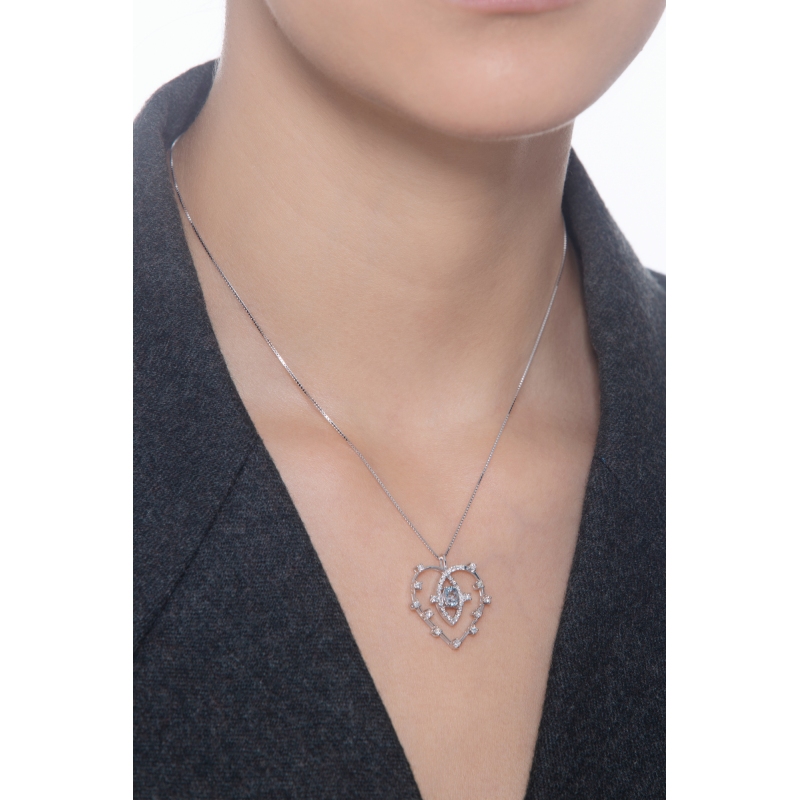 Herzkette 18K Weißgold mit Aquamarin-Anhänger und Diamanten