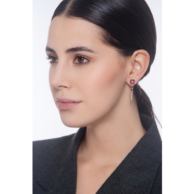 Roségold 18K Blumen Ohrringe mit Rubinen und Diamanten