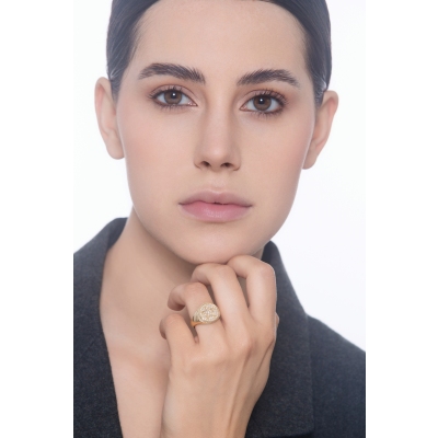 Gelbgold 18K Siegelring Damen mit Stern aus Diamanten