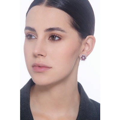 Blumen Ohrringe mit Rubinen und Diamanten 