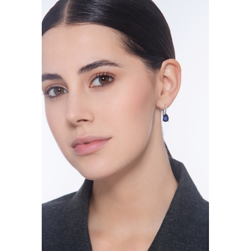 750er Weißgold Ohrhänger mit blauen Saphiren und Diamanten