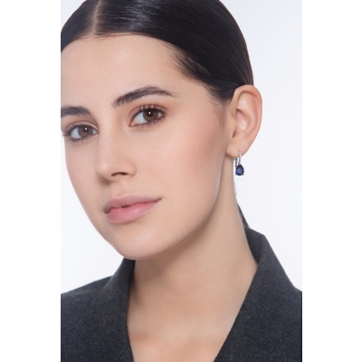 750er Weißgold Ohrhänger mit blauen Saphiren und Diamanten