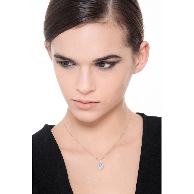 Weißgold-Halskette mit Aquamarin-Tropfen-Anhänger und Diamanten