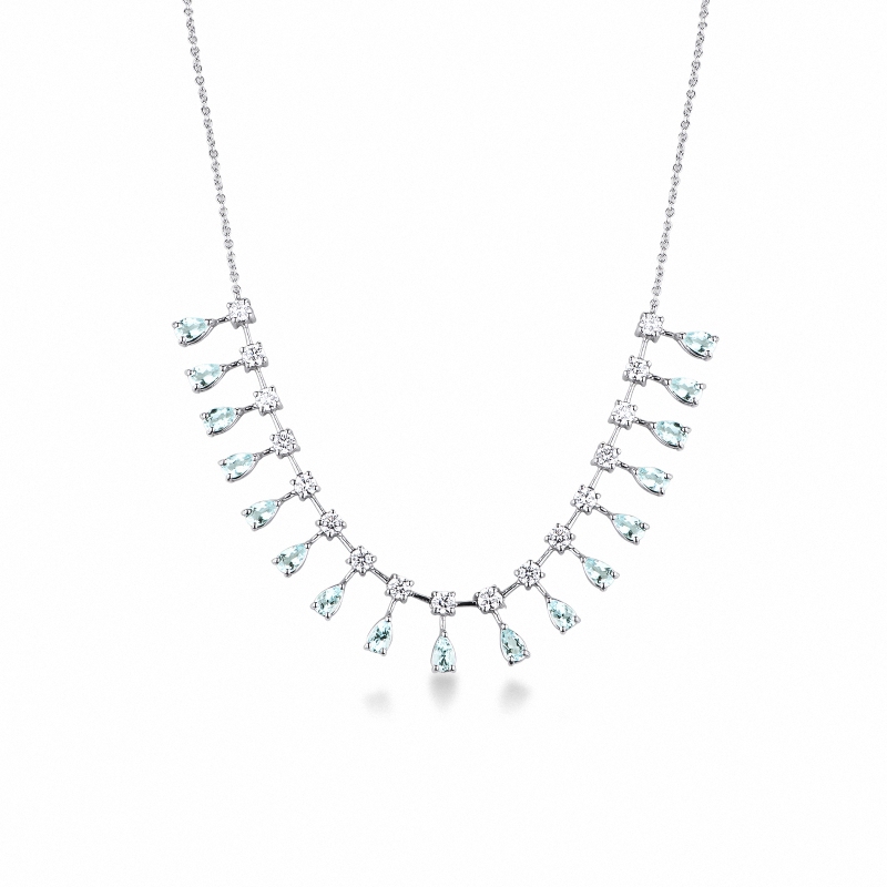 750er Weißgold Aquamarin Kette mit Diamanten