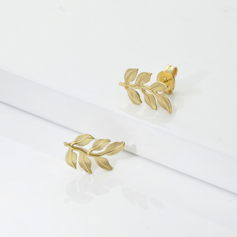 Blatt-Ohrstecker 18 Karat Gelbgold