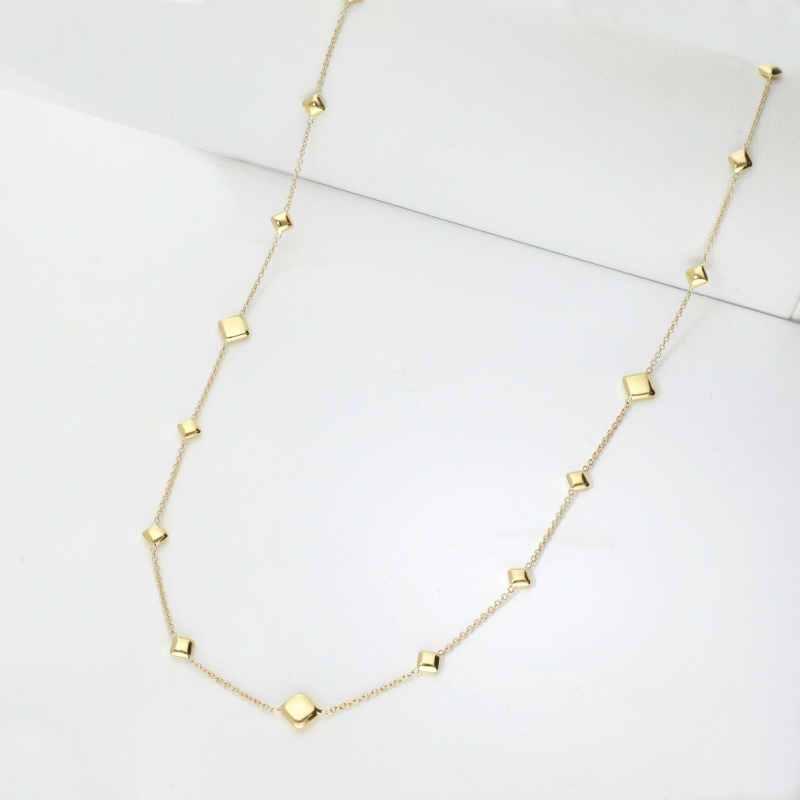 750er Gelbgold Damenkette mit kleinen Quadraten, 90 cm