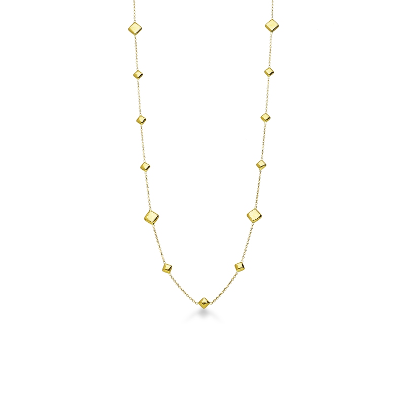 750er Gelbgold Damenkette mit kleinen Quadraten, 90 cm