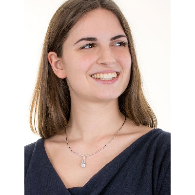 Halsreif aus Weißgold 750 mit Diamanten und Aquamarinanhänger