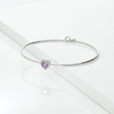 Weißgold Armreif Amethyst Herz mit Diamanten