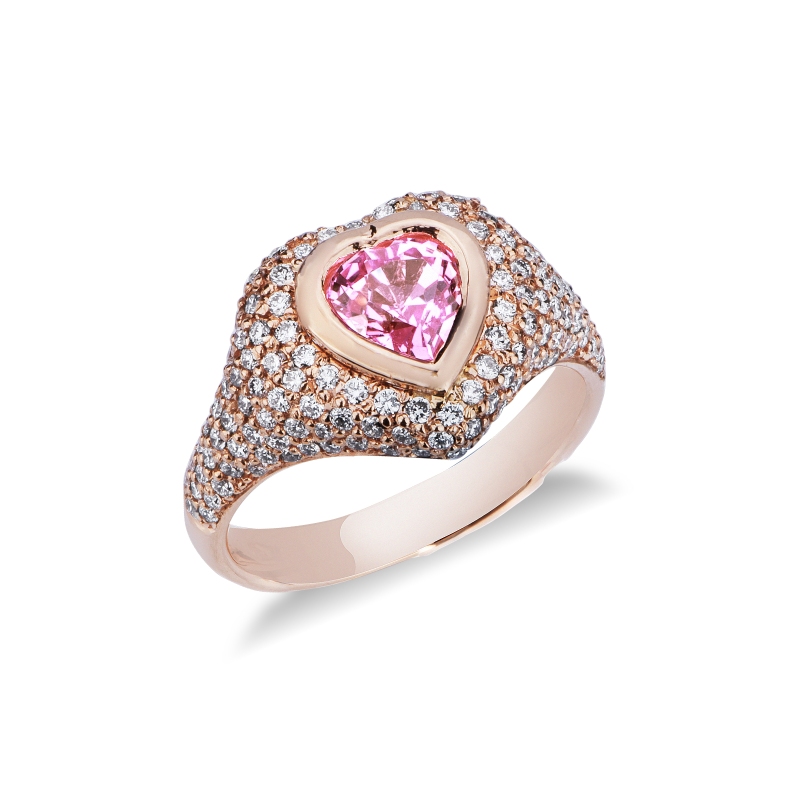 Siegelring Damen Roségold 18K mit Saphir rosa und Diamanten 