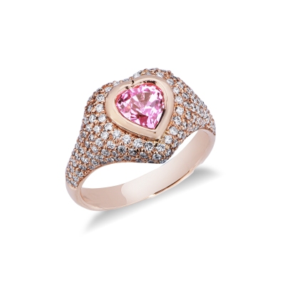 Siegelring Damen Roségold 18K mit Saphir rosa und Diamanten 