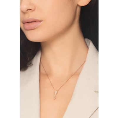 Roségold 18K Halskette mit Diamant-Hornanhänger 