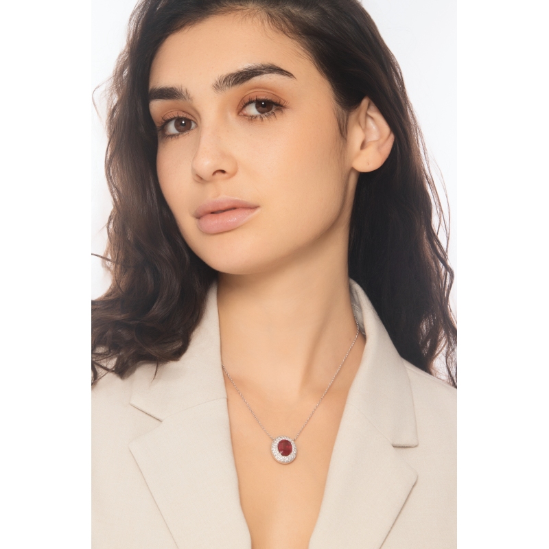 Weißgold 18K Rubin-Anhänger mit Diamanten Pavé