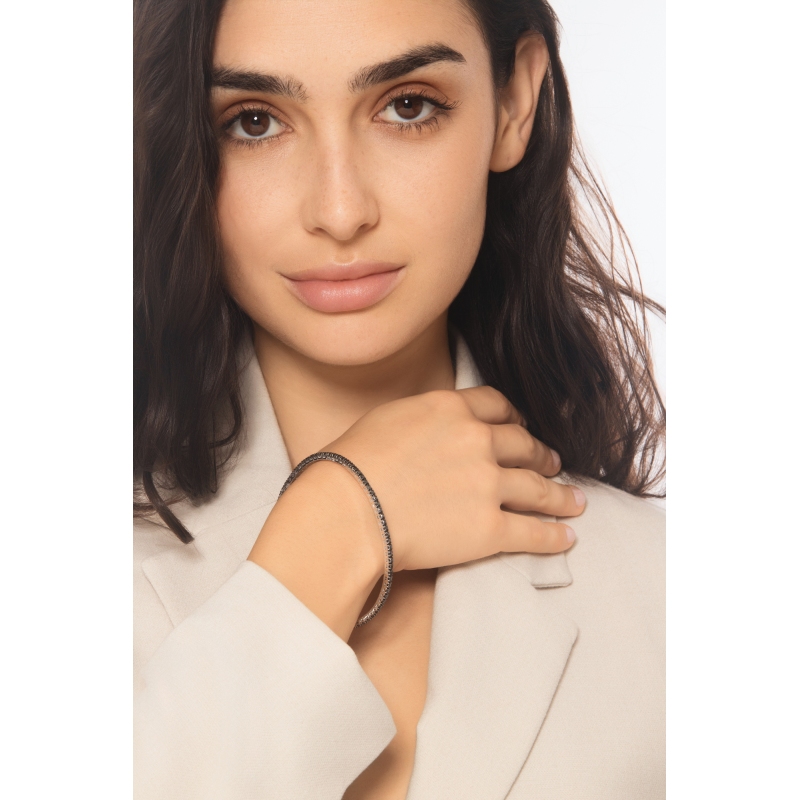 750er Weißgold elastisches Tennisarmband schwarzen Diamanten