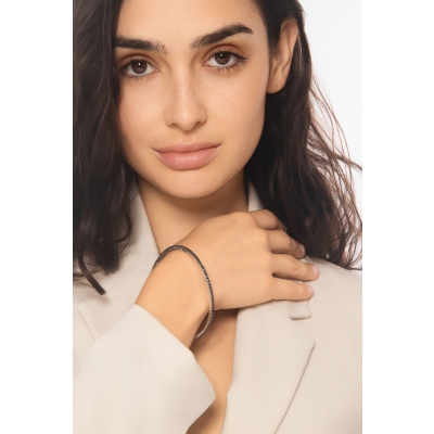 750er Weißgold elastisches Tennisarmband schwarzen Diamanten