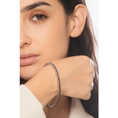Weißgold elastisches Tennisarmband schwarzen Diamanten